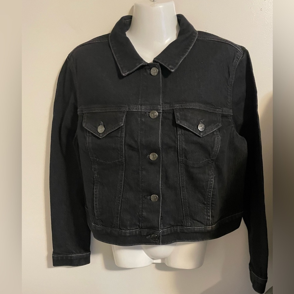 Sz US L Reitmans denim jacket black button up long sleeve,collar new with tags - Picture 5 of 9